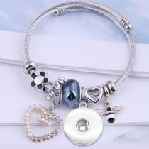 Stainless Steel Adjustable Bee Heart Pearl Bracelet fit 20MM chunks snaps jewelry