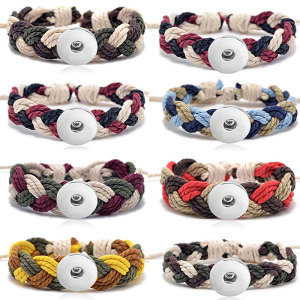 Hand woven bracelet cotton and linen rope design trendy brand bracelet fit18&20MM  snaps jewelry