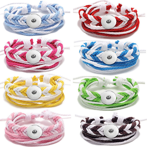 Handmade Cotton and Linen Braided Multilayer Bracelet fit18&20MM  snaps jewelry