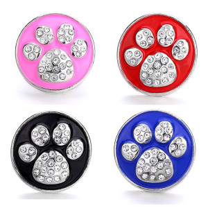 paw 20MM  design Rhinestone  Metal snap buttons
