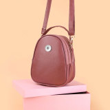 Crossbody bag solid color lychee pattern small round bag large capacity women's shoulder bag fit 18mm snap button jewelry