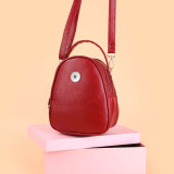 Crossbody bag solid color lychee pattern small round bag large capacity women's shoulder bag fit 18mm snap button jewelry