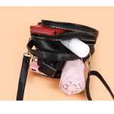 Crossbody bag solid color lychee pattern small round bag large capacity women's shoulder bag fit 18mm snap button jewelry