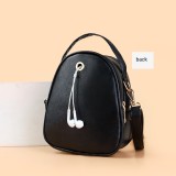 Crossbody bag solid color lychee pattern small round bag large capacity women's shoulder bag fit 18mm snap button jewelry