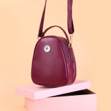 Crossbody bag solid color lychee pattern small round bag large capacity women's shoulder bag fit 18mm snap button jewelry