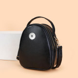 Crossbody bag solid color lychee pattern small round bag large capacity women's shoulder bag fit 18mm snap button jewelry