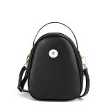 Crossbody bag solid color lychee pattern small round bag large capacity women's shoulder bag fit 18mm snap button jewelry