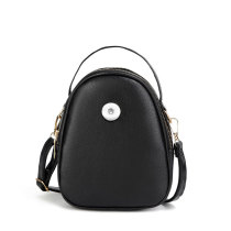 Crossbody bag solid color lychee pattern small round bag large capacity women's shoulder bag fit 18mm snap button jewelry