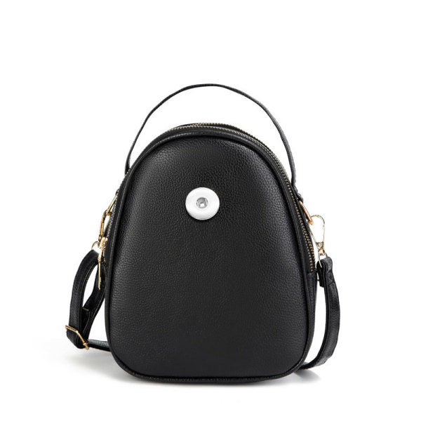 Crossbody bag solid color lychee pattern small round bag large capacity women's shoulder bag fit 18mm snap button jewelry