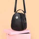 Crossbody bag solid color lychee pattern small round bag large capacity women's shoulder bag fit 18mm snap button jewelry