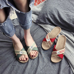 linen slippers non-slip summer home mute fit18&20MM  snaps jewelry