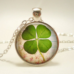 Clover Time Gemstone Glass Pendant Necklace