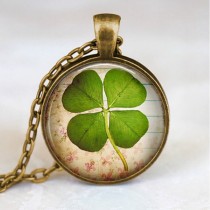 Clover Time Gemstone Glass Pendant Necklace