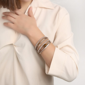 Natural Tiger Eye Magnet Buckle Leather Bracelet
