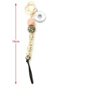 Mother's Day Keychain Letter Bracelet Wood Silicone Bracelet Bag Pendant fit 18mm snap button jewelry