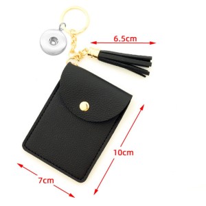Solid Color Card Holder Keychain Wallet Leather Tassel Multi-Card Coin Purse fit 18mm snap button jewelry