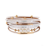 Freshwater Pearl Double Circle Multilayer Leather Bracelet