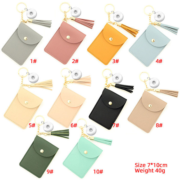Solid Color Card Holder Keychain Wallet Leather Tassel Multi-Card Coin Purse fit 18mm snap button jewelry