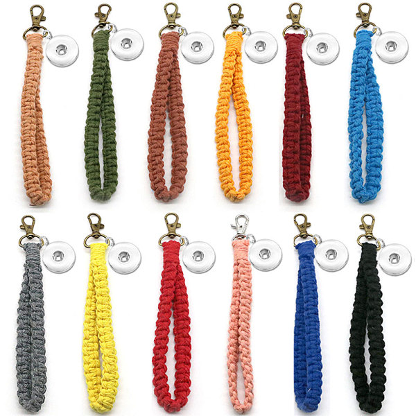 Cotton Rope Woven Bracelet Keychain fit 18mm snap button jewelry