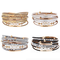 Freshwater Pearl Double Circle Multilayer Leather Bracelet