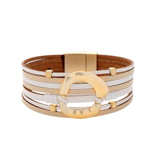 Magnet Buckle Adjustable Bracelet Alloy Leather Multilayer Ladies Bracelet