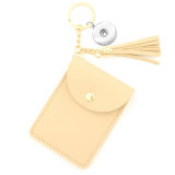 Solid Color Card Holder Keychain Wallet Leather Tassel Multi-Card Coin Purse fit 18mm snap button jewelry