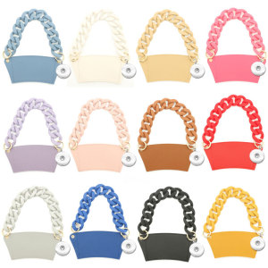 Macaron-colored plastic bracelet bag handle with diy jewelry accessories beverage coffee portable bag fit 18mm snap button jewelry