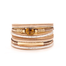 Natural Tiger Eye Magnet Buckle Leather Bracelet