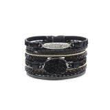 Multilayer Braided Bracelet Set with Diamonds Natural Stone