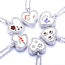 Stainless Steel Diamond Cutout Pendant Open Multiple Style Heart Aroma Perfume Essential Oil Diffuser Necklace
