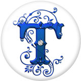 20MM Alphabet snap button 26 words glass  interchangable snaps jewelry Blue