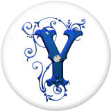 20MM Alphabet snap button 26 words glass  interchangable snaps jewelry Blue