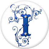 20MM Alphabet snap button 26 words glass  interchangable snaps jewelry Blue