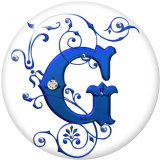 20MM Alphabet snap button 26 words glass  interchangable snaps jewelry Blue