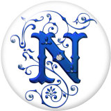 20MM Alphabet snap button 26 words glass  interchangable snaps jewelry Blue