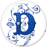 20MM Alphabet snap button 26 words glass  interchangable snaps jewelry Blue