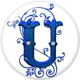 20MM Alphabet snap button 26 words glass  interchangable snaps jewelry Blue
