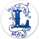 20MM Alphabet snap button 26 words glass  interchangable snaps jewelry Blue