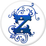 20MM Alphabet snap button 26 words glass  interchangable snaps jewelry Blue