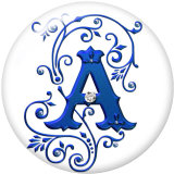 20MM Alphabet snap button 26 words glass  interchangable snaps jewelry Blue