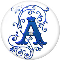 20MM Alphabet snap button 26 words glass  interchangable snaps jewelry Blue