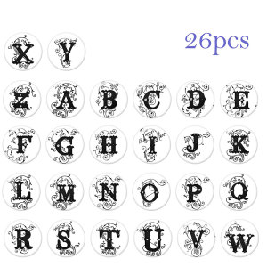 20MM Alphabet snap button 26 words glass  interchangable snaps jewelry Black