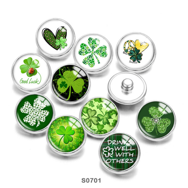 20MM Clover love happy easter glass snaps buttons