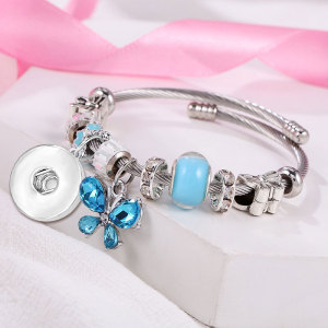 Butterfly flower pendant bracelet diy handmade combination butterfly stainless steel bracelet adjustable fit 18mm snap button jewelry