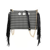 Large-capacity leopard-print one-shoulder tassel clutch bag messenger bag fit 18mm snap button jewelry