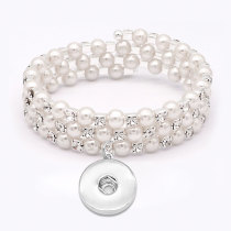 Pearl Rhinestones 3 turns wrap bracelet fit snaps jewelry