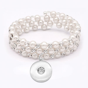 Pearl Rhinestones 3 turns wrap bracelet fit snaps jewelry