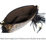 Large-capacity leopard-print one-shoulder tassel clutch bag messenger bag fit 18mm snap button jewelry