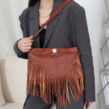 studded soft leather tassel bag shoulder cross bag fit 18mm snap button jewelry
