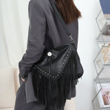 studded soft leather tassel bag shoulder cross bag fit 18mm snap button jewelry